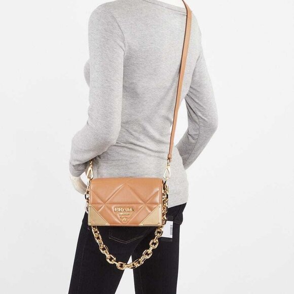 Prada Caramel Quilted Nappa Stitched Shoulder Bag 1BD333 - Picture 12 of 12